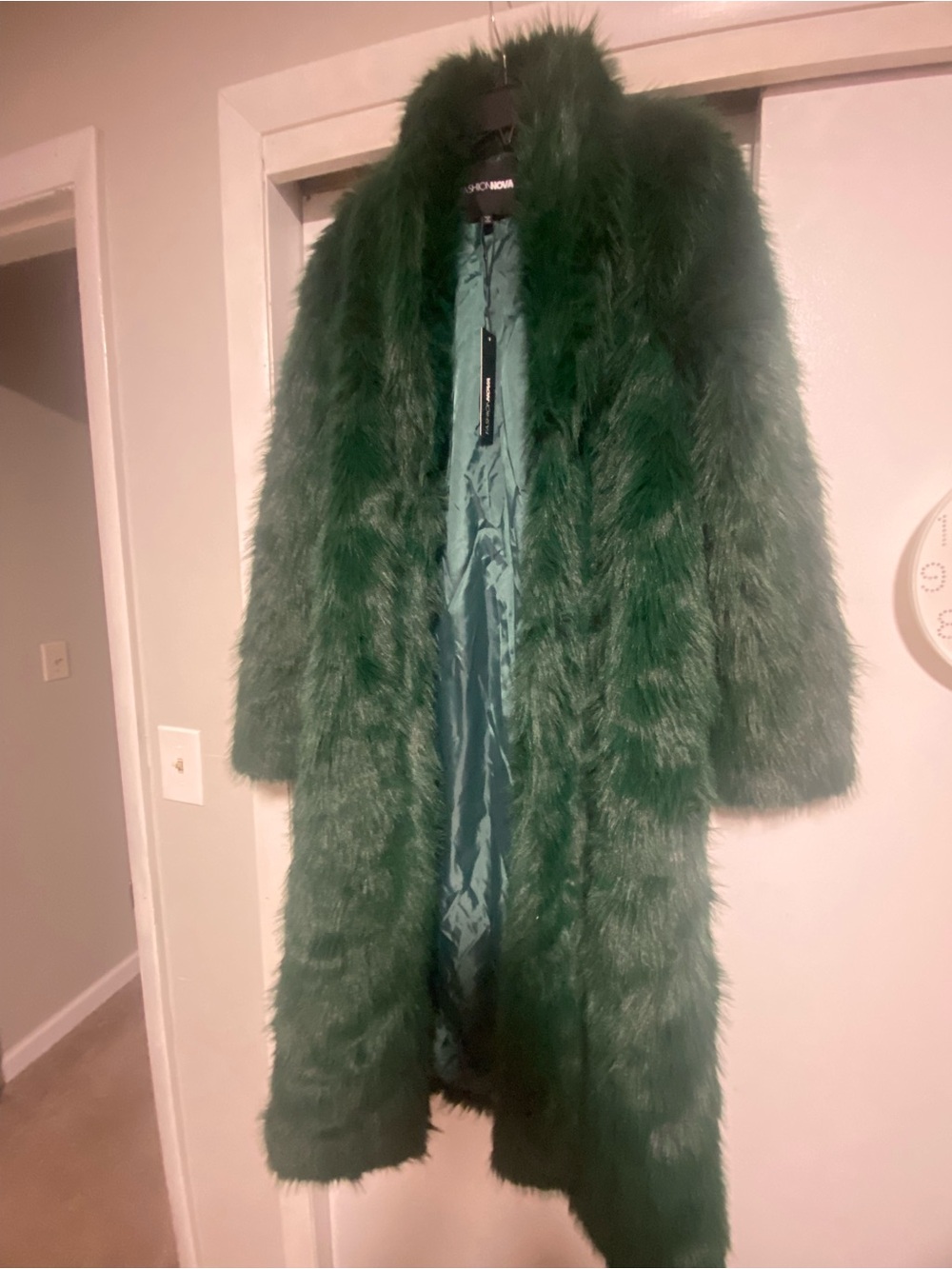 Fashion Nova Emerald Green Faux Fur Long Coat